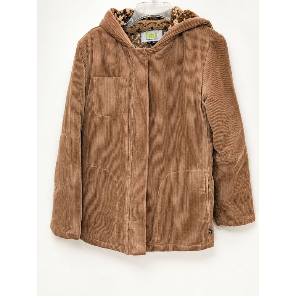 L.E.I. Brown Corduroy Sherpa Lined Hooded Jacket Women’s‎ S Y2K Boho Vintage